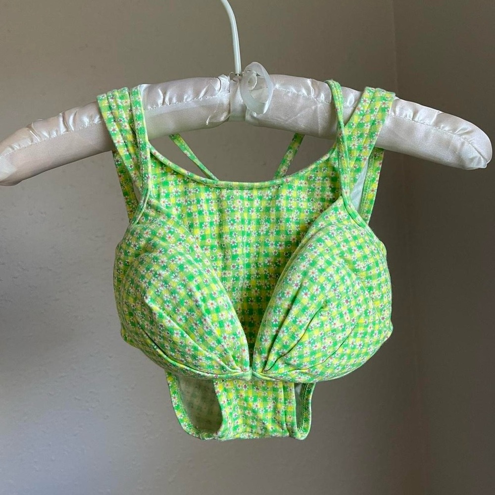 Vintage yellow and green gingham two piece bikini
